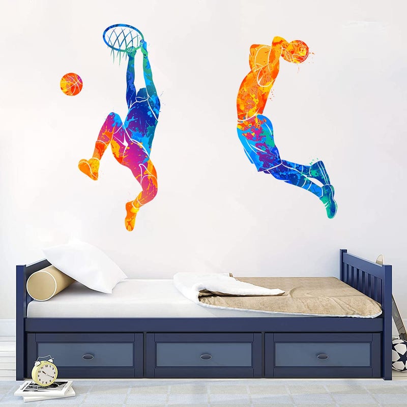 WOYINIS Watercolor Basketball Player Dunk Wall Stickers for Boys Teens Sports Player Silhouette Wall Decals Peel & Stick Removable Wall Decor Art Murals for Kids Room Playroom Baby Nursery Classroom - Image 1